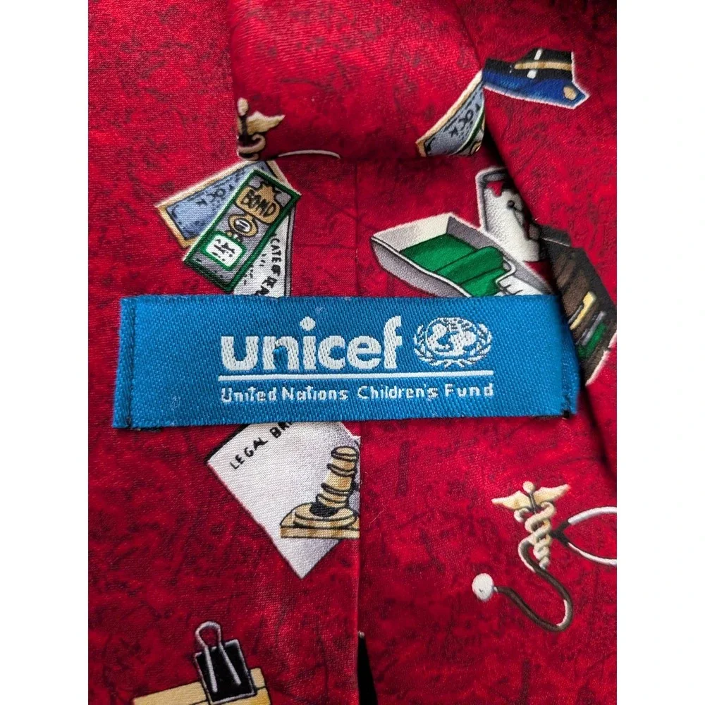 Vintage UNICEF Dad Tie Red Silk Necktie USA Made 57